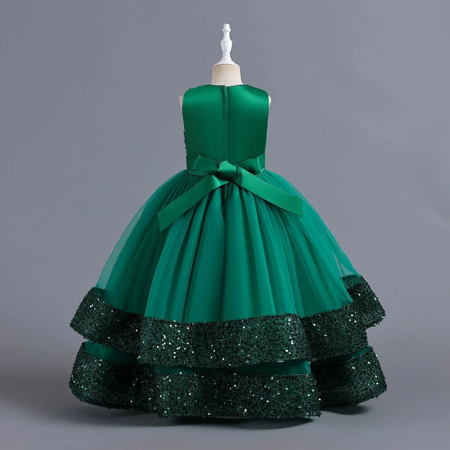 Children's Sequins Bowknot Princess Dress Girls' Fashion Pearl Cake Long Dress Christmas Banquet Host Show Dress