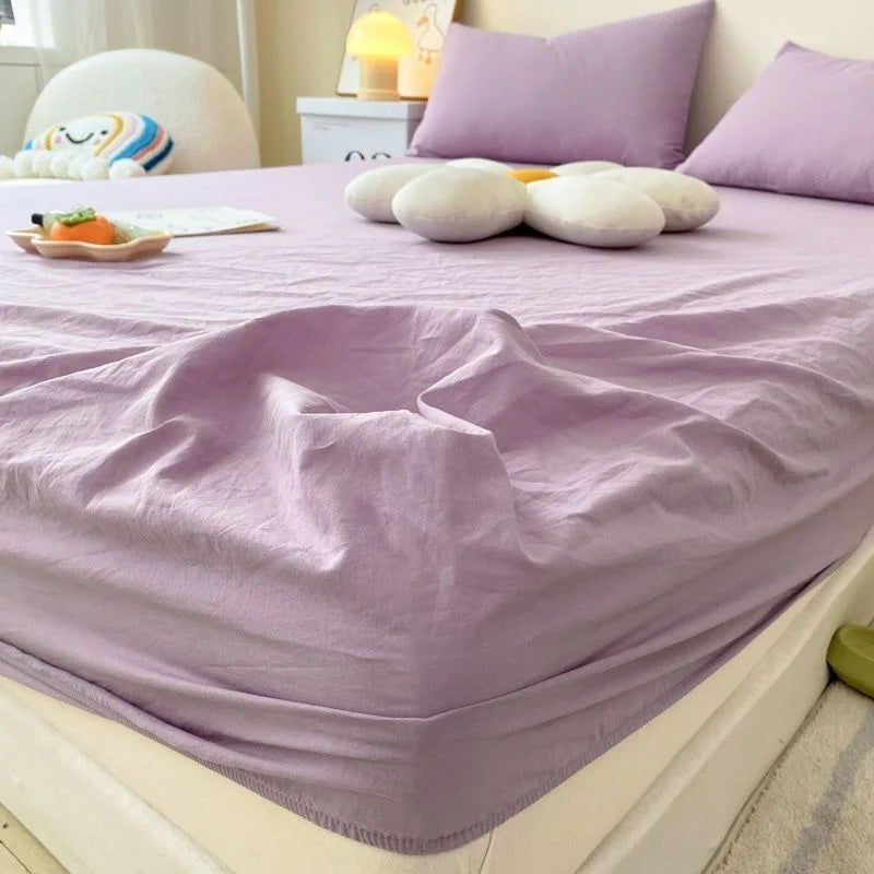 Washed Cotton Fitted Sheet Non Slip Fitted Sheet Elastic Band Around Mattress Cover Bed Cover And Pillowcase