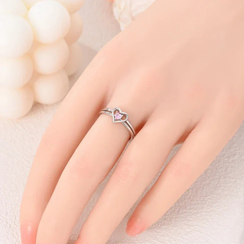 Delicate Double Heart Sterling Silver Ring