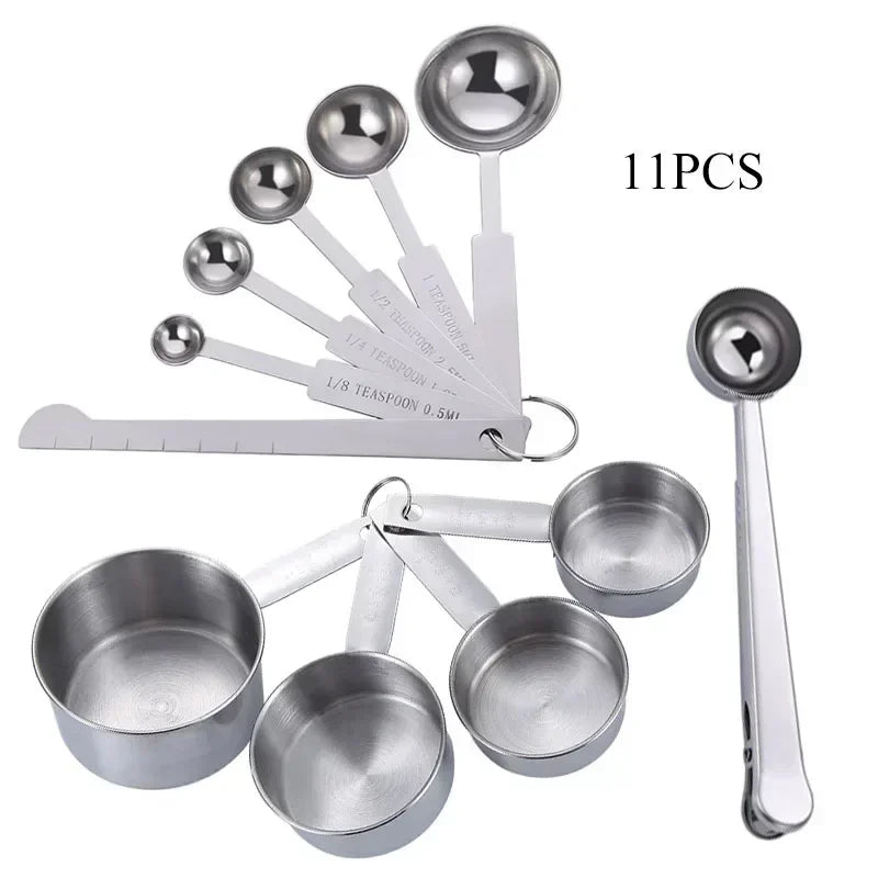 8/10/11Pcs Stainless Steel Measuring Cups and Spoons Coffee Powder Spoon Tablespoons Kitchen Baking Accessories Pastry Tools