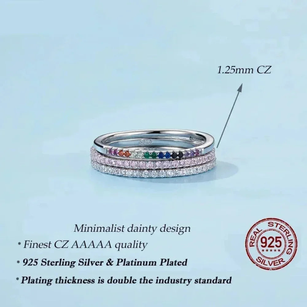 925 Sterling Silver Cz Simulated Diamond Stackable Ring Platinum Plated Eternity Bands For Women