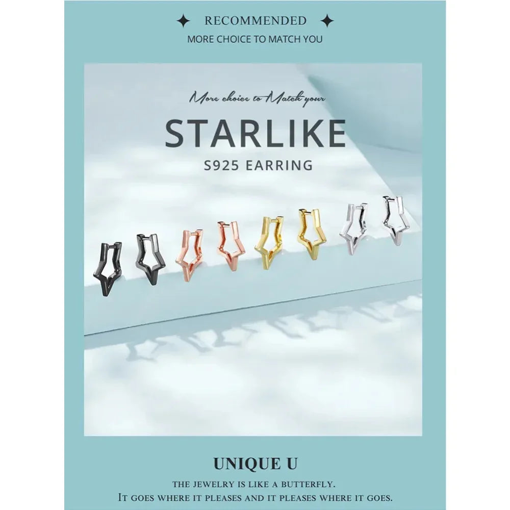 925 Sterling Silver Starlike Earrings - Minimalist Star Shape Ear Buckle for Women - Fashion jewelry SCE1136