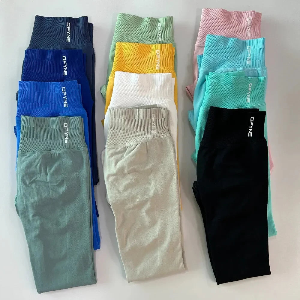 Dfyne Impact LeggingsScrunch Seamless Yoga Women Legging Gym Sports Pants Low Ribbed Band High Stretch Fitness Tights INS NEW