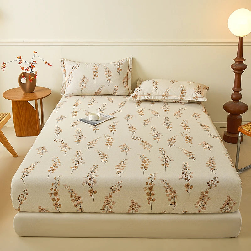 100% Cotton Bedsheet Floral Style Bed Cover High Quality Fitted Sheets Skin-friendly Bed Linen (Pillowcase Need Order)