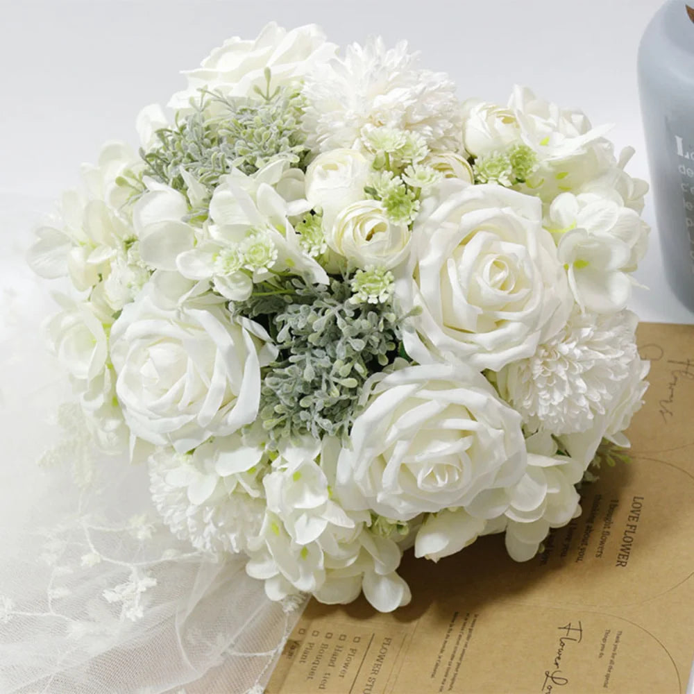 Handmade Silk Rose Wedding Bouquets for Bride Fake Flowers Holder Wedding Bouquet for Bridesmaid Bridal Bridesmaid Accessories