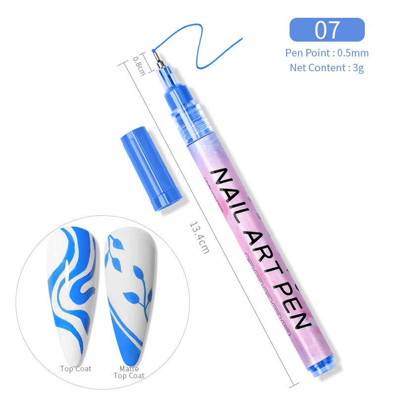 1Pc Nail Art Drawing Graffiti Pen Waterproof Painting Liner Brush DIY 3D Abstract Lines Fine Details Flower Nail Manicure Tools