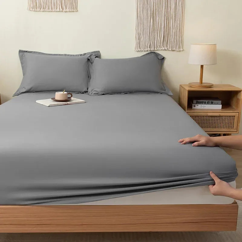 Cotton Fitted Sheet with Elastic Bands Non Slip Adjustable Mattress Cover for Double King Queen Bed 120x200 150x200 200x220cm