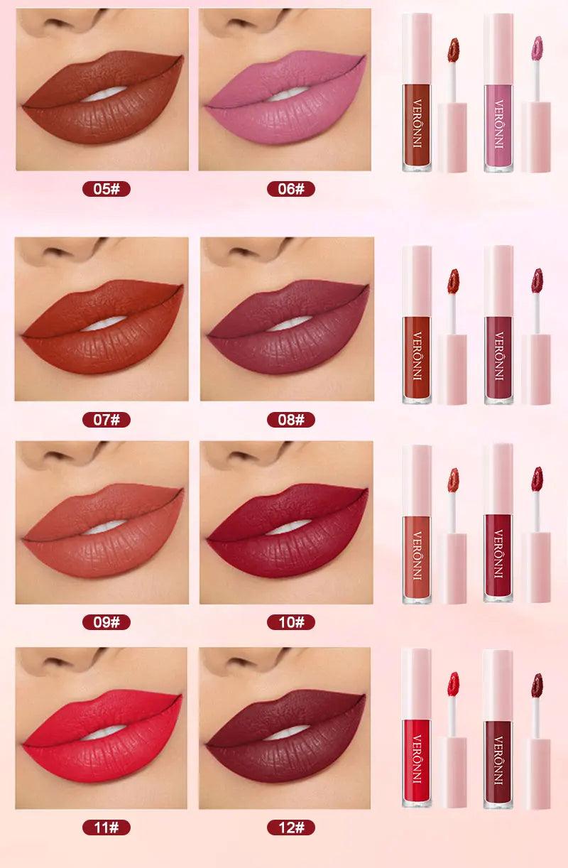 12 Colors Matte Liquid Lipstick 2.3ml Mini Size Vegan&Cruelty-Free Long Lasting Non-Drying Nude to Bold Shades Fade Proof Makup