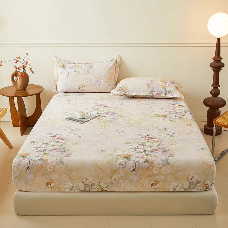 100% Cotton Bedsheet Floral Style Bed Cover High Quality Fitted Sheets Skin-friendly Bed Linen (Pillowcase Need Order)