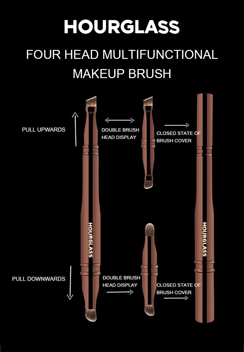 Hourglass Multifunctional Makeup Brush, Four Head Eye Brush for Eyeshadow, Eyeliner, Eyebrows