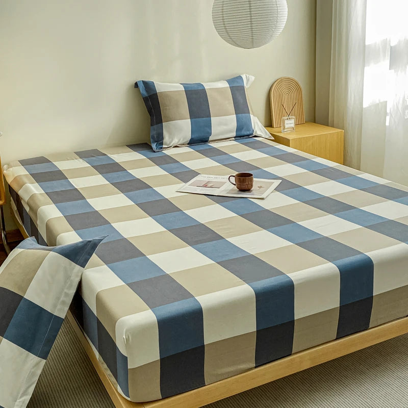 New Pre-Washed Fitted Sheet 1Piece- Classic Plaid Design, Ultra-Soft Microfiber Fabric, Breathable Mattress Cover -Easy Care