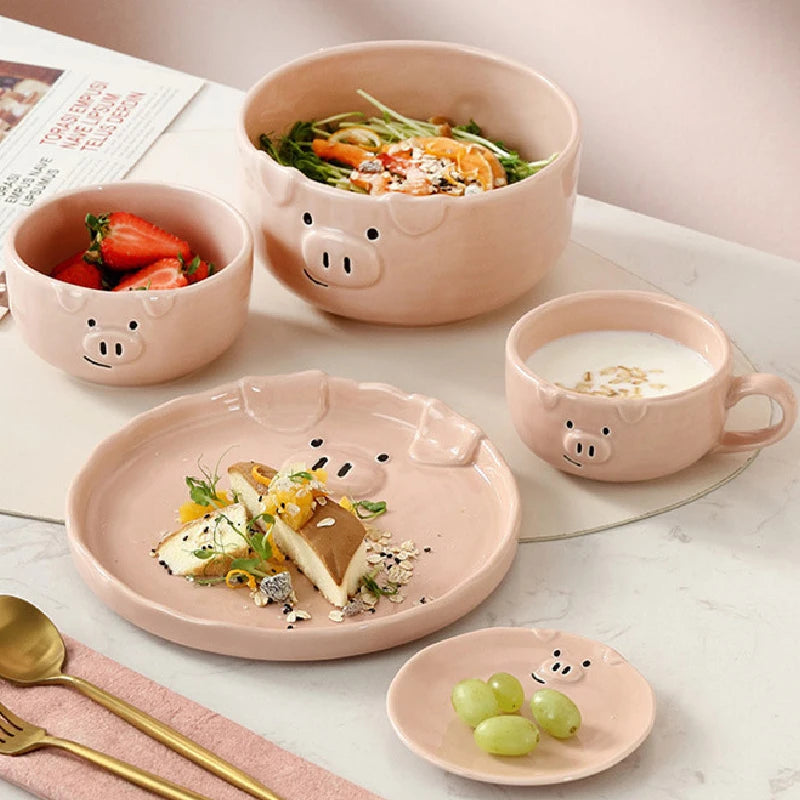 European Creative Cute Pink Pig Tableware Dishes Ceramic
