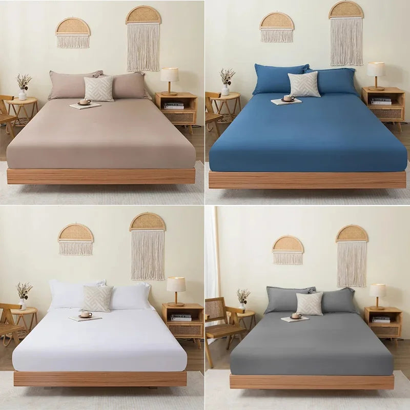 Cotton Fitted Sheet with Elastic Bands Non Slip Adjustable Mattress Cover for Double King Queen Bed 120x200 150x200 200x220cm