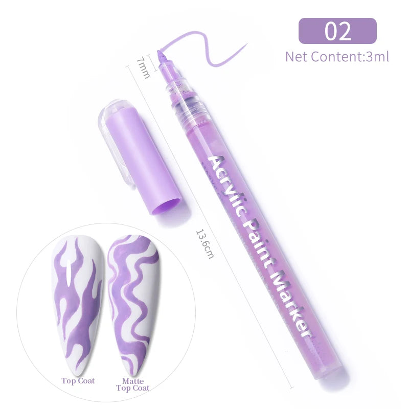 1Pc Nail Art Drawing Graffiti Pen Waterproof Painting Liner Brush DIY 3D Abstract Lines Fine Details Flower Nail Manicure Tools
