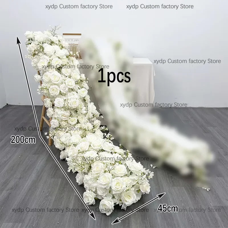 2M Luxurious White Rose Sofa Table Runner Flower Row Wedding Backdrop Decor Floral Arrangement Party table Window Display Props