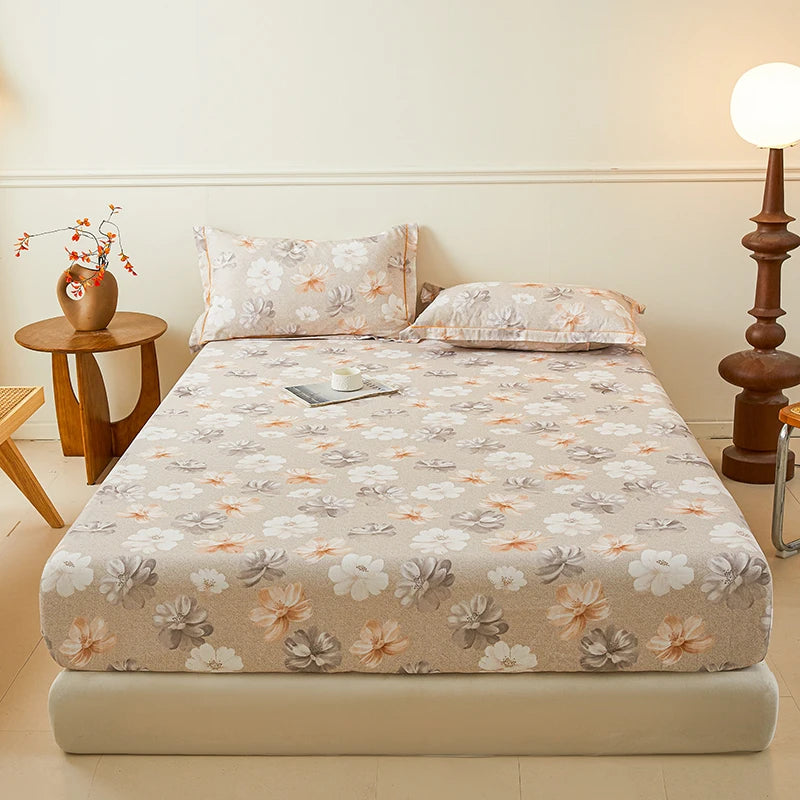 100% Cotton Bedsheet Floral Style Bed Cover High Quality Fitted Sheets Skin-friendly Bed Linen (Pillowcase Need Order)