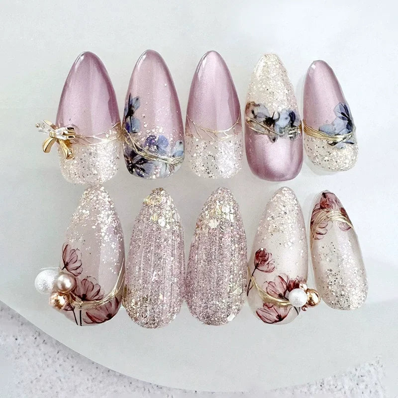 24 Pcs Matte Almond False Nails Set-48