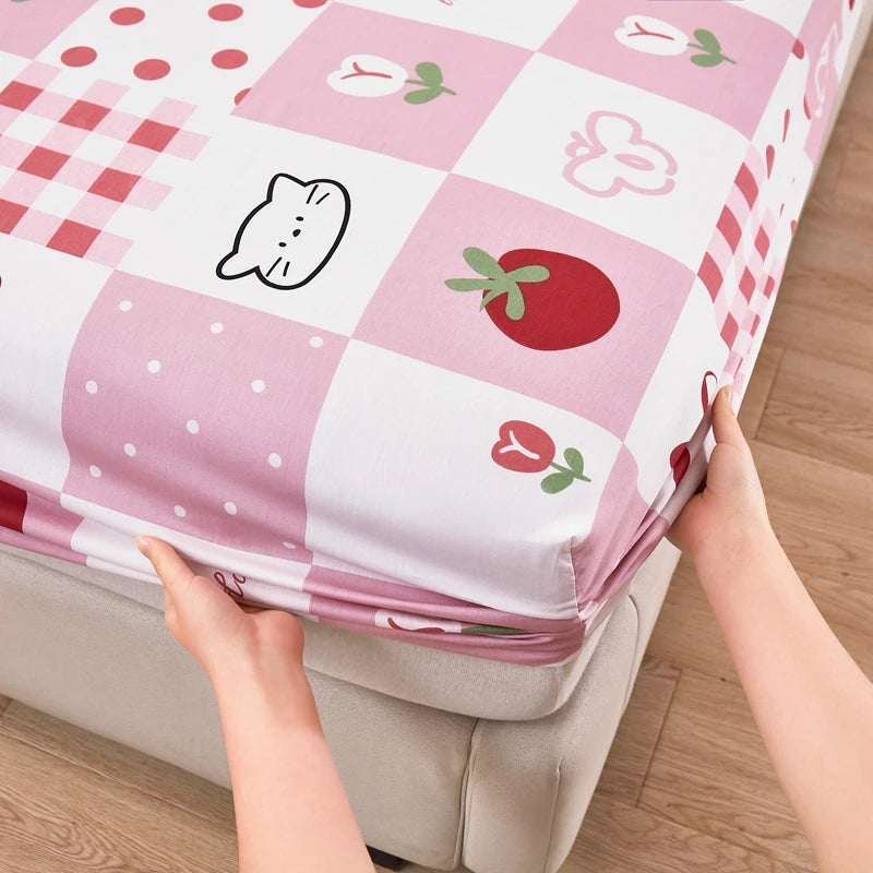 Cartoon Style Fitted Sheet Pure Cotton Bed Sheets Adults Kids Room Mattress Cover Printed Bed Linen 매트리스커버 (No Pillowcase)