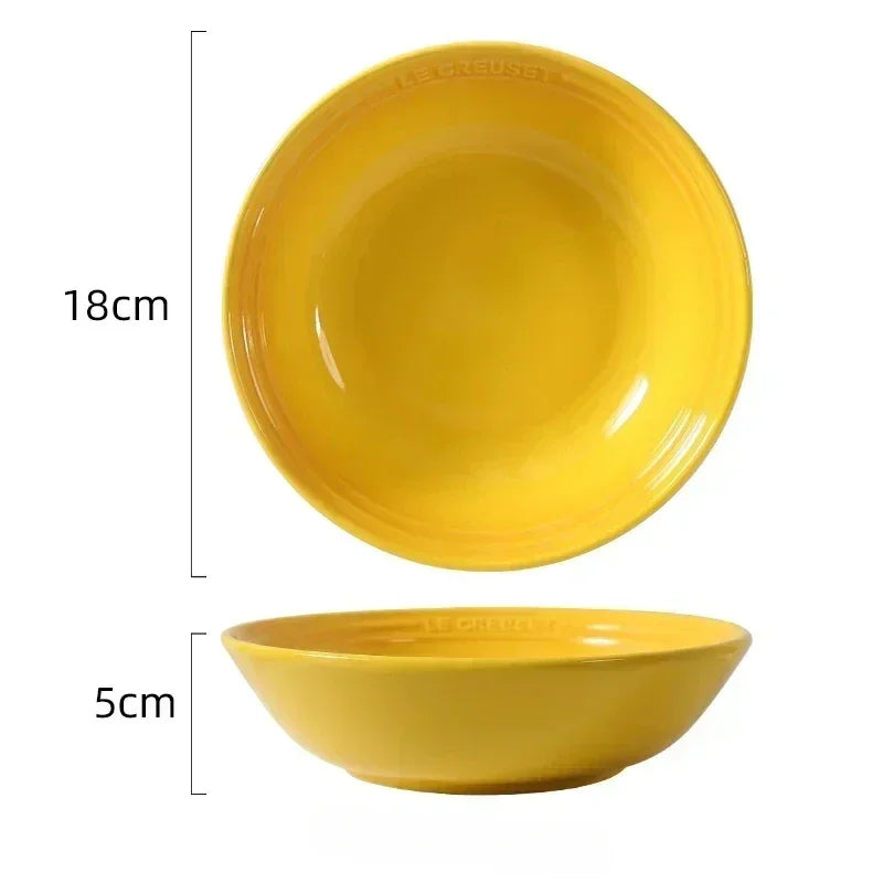 7 inches Ceramic Soup Bowl Dinner Plate  Dessert Salad Food Dish Kitchen Serving Tray French Gradient Colorful Deep Tableware