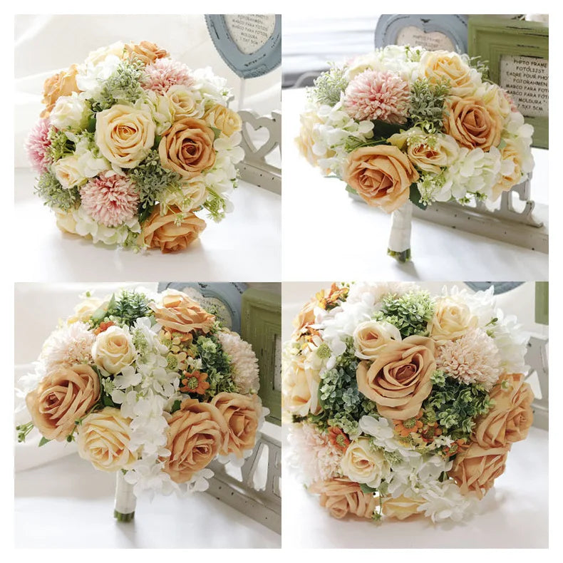 Handmade Silk Rose Wedding Bouquets for Bride Fake Flowers Holder Wedding Bouquet for Bridesmaid Bridal Bridesmaid Accessories