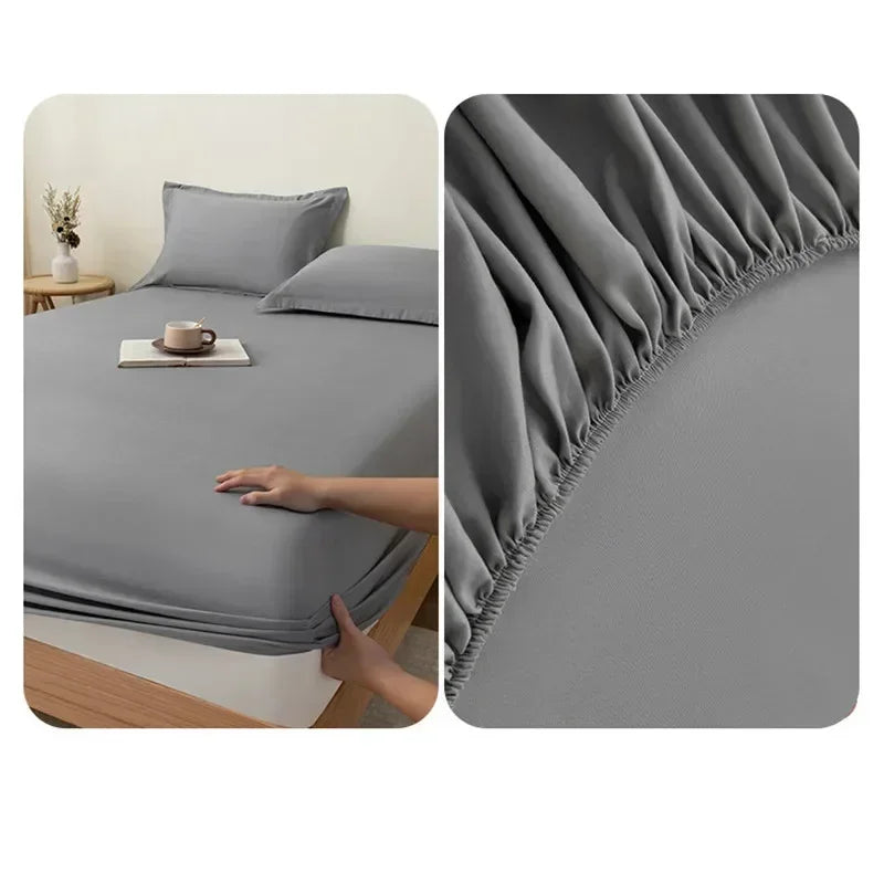 Cotton Fitted Sheet Solid Color Mattress Cover with Elastic Breathable Dustproof Mattress Cover Sheet (Pillowcase Not Included)