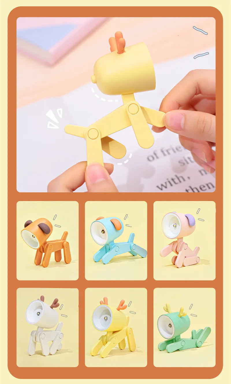 Mini LED Night Light Cute Cartoon Desk Lamp Puppy Deer Desktop Ornament Bedroom Table Lights Children Holiday Gifts