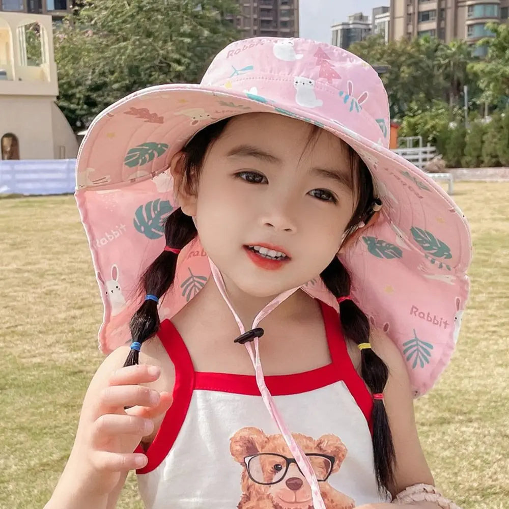 Anti UV Kids Summer Baby Sun Hat Bucket Cap With Whistle For Girls Boys Outdoor Neck Ear Cover Beach Cap