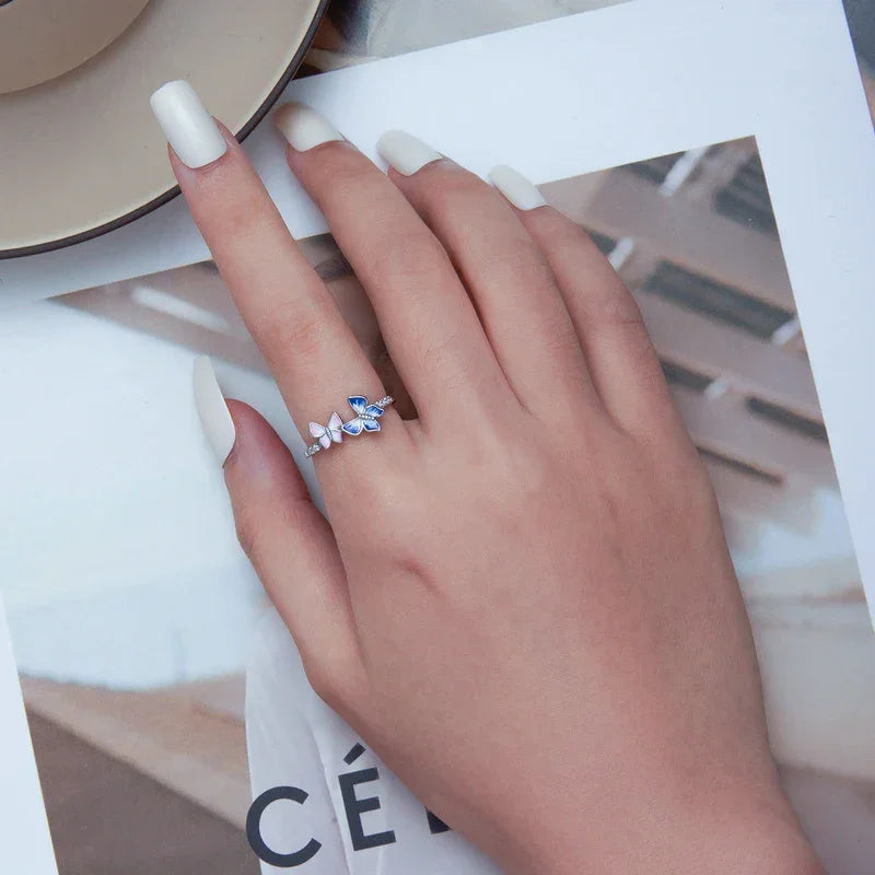 Flutter of Elegance: Sterling Silver CZ Butterfly Band Ring