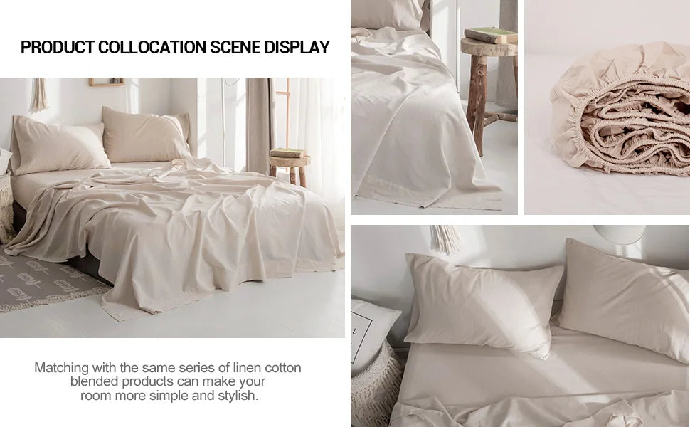 Simple&Opulence Linen Fitted Sheet (1 Piece) - 14 Inch Deep Pocket Mattress Cover Natural Flax Cotton Soft Breathable  Bedding