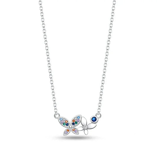 Vibrant Butterfly Sterling Silver Pendant Necklace