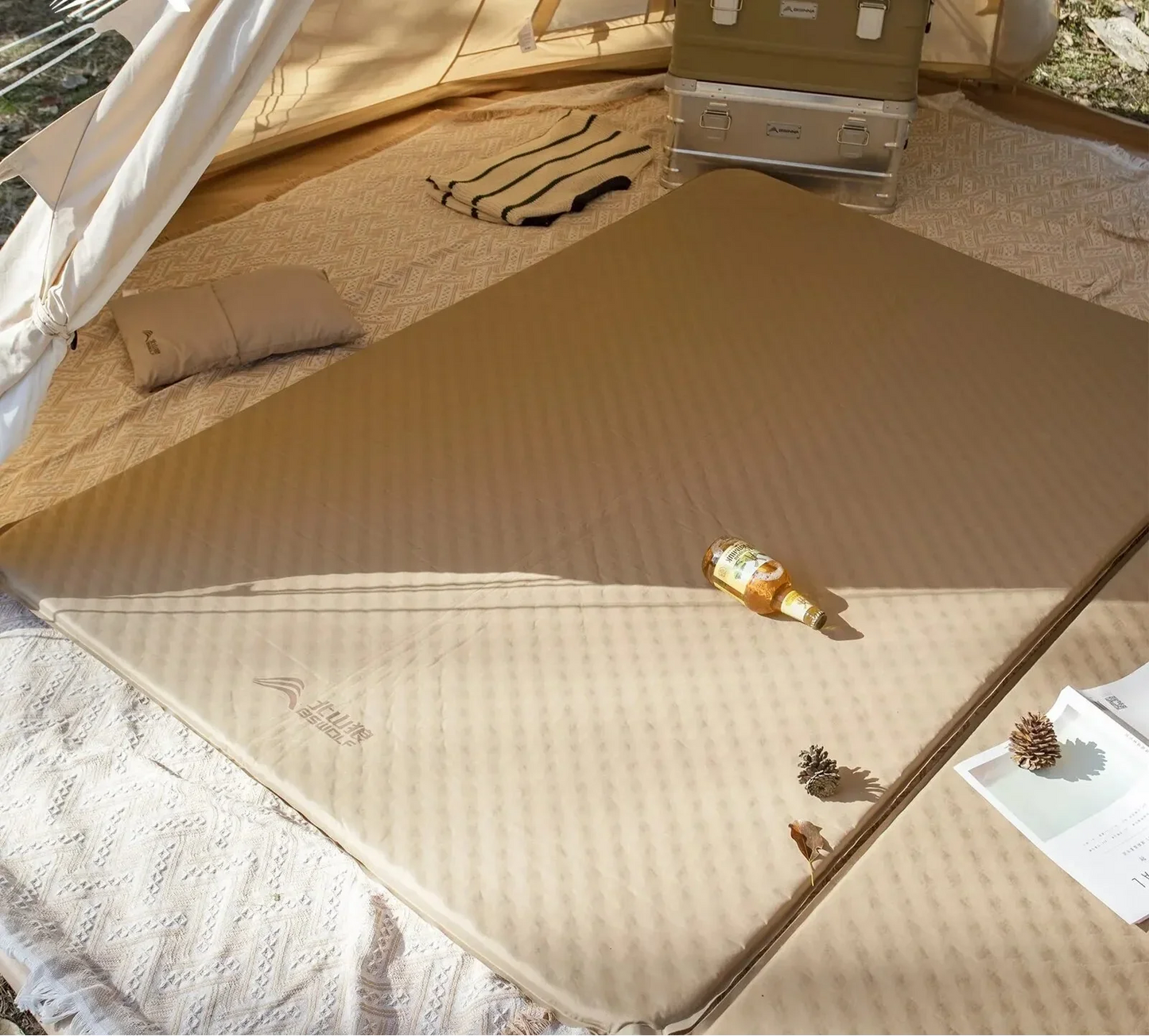 Self-Inflating Camping Air Mattress Thickened Folding Tent Mat Brown-1