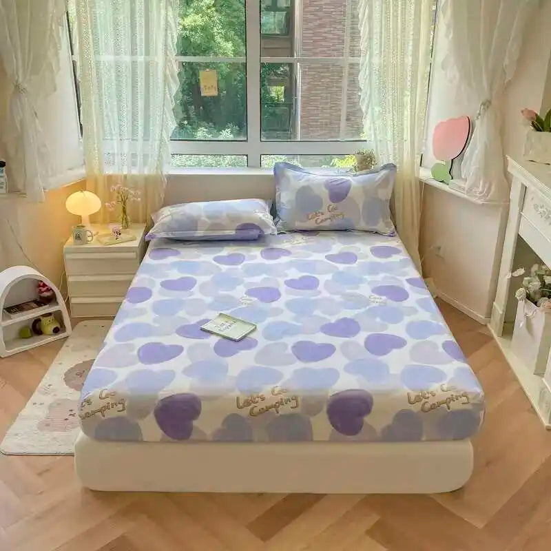100% Cotton Floral Fitted Sheet Set - Includes Pillowcase, Single/Queen/King Size Mattress Covers(Breathable)