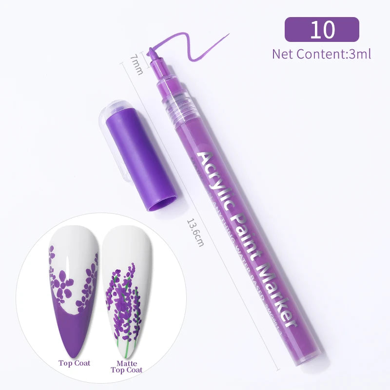 1Pc Nail Art Drawing Graffiti Pen Waterproof Painting Liner Brush DIY 3D Abstract Lines Fine Details Flower Nail Manicure Tools
