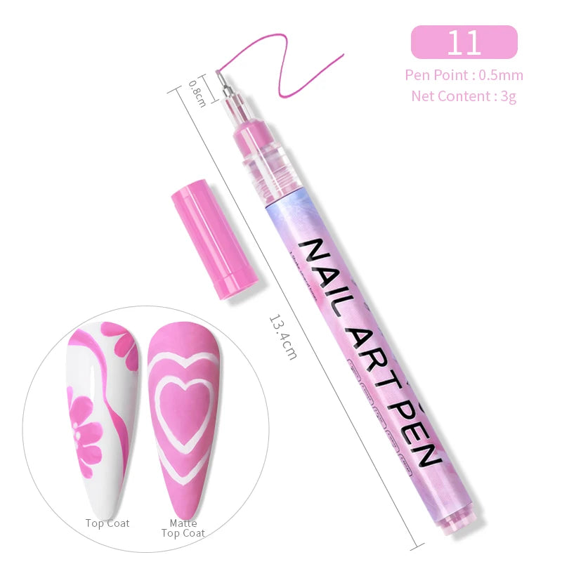 1Pc Nail Art Drawing Graffiti Pen Waterproof Painting Liner Brush DIY 3D Abstract Lines Fine Details Flower Nail Manicure Tools