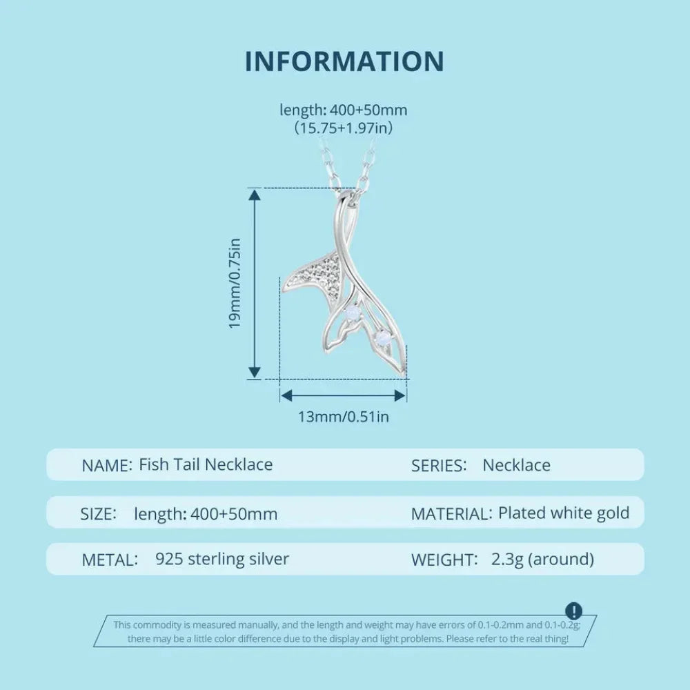 Delicate Fishtail Necklace - Shimmering Blue Nano Opal & White Gold Plate