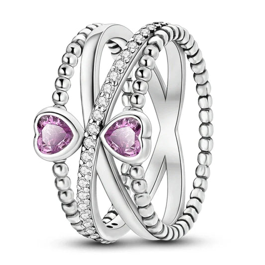 Double Heart Infinity Sterling Silver Ring