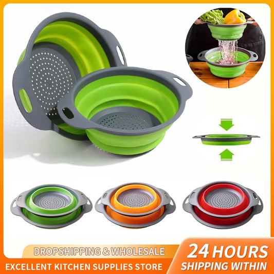 Silicone Round Folding Drain Strainer Basket Collapsible Kitchen