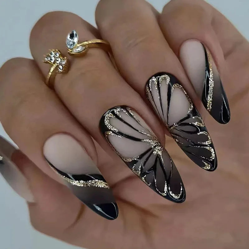 Glamorous Black Almond Stiletto Nails-38