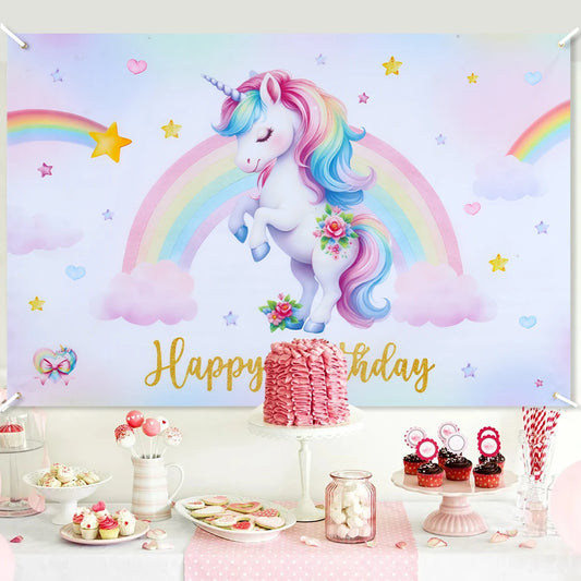 Unicorn Decor Backdrop Baby Shower Photography Background Birthday Party Decor Kids Girl Wedding Birthday Party Photo Booth Prop
