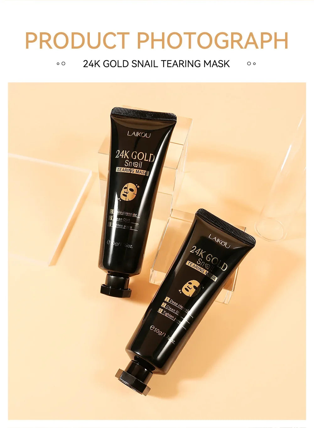 LAIKOU 24K Gold SNAIL TEARING   Mask Deep Cleansing Remove Blackhead Face Care 50g