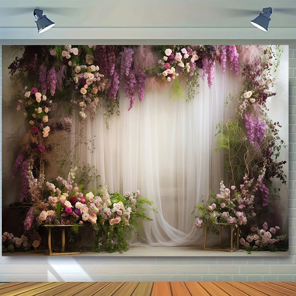 Wedding Flowers Curtain Backdrop Bridal Shower Engagement Ceremony Party Photography Background Wall Decor Photo Studio Props