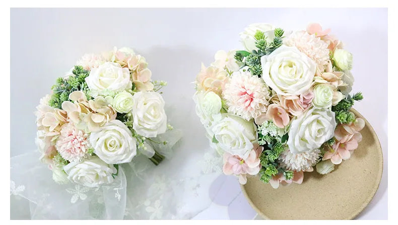 Handmade Silk Rose Wedding Bouquets for Bride Fake Flowers Holder Wedding Bouquet for Bridesmaid Bridal Bridesmaid Accessories