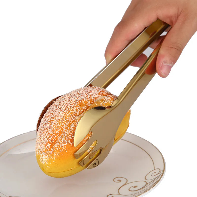 7-Styles Golden Stainless Steel BBQ Food Tongs Hollow Steak Cake Clip Bread Grill Clamp Cooking Kitchenware Kitchen Accessories