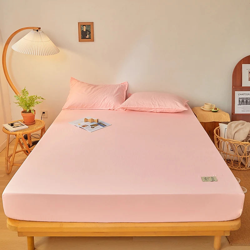 Cotton Fitted Sheet with Elastic Band Anti-Slip Mattress Cover for Single Double Queen King Bed Adjustable Plain Fitted Bedsheet