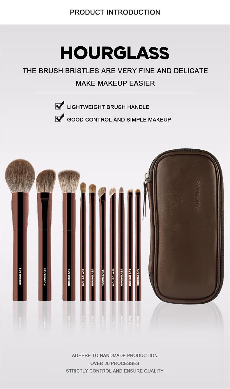 Hourglass Makeup Brush Set 10 Soft and Convenient Eyeshadow, Concealer, Stucco, Grooming Face Makeup Brushes