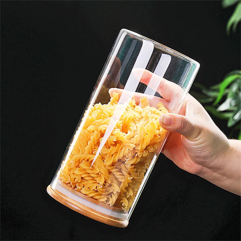 Glass Jar with Bamboo Lid, Kitchen Sealed Storage Bottles, Tea Coffee Bean Container, Spice Organizer, 250 ml, 300 ml, 350 ml