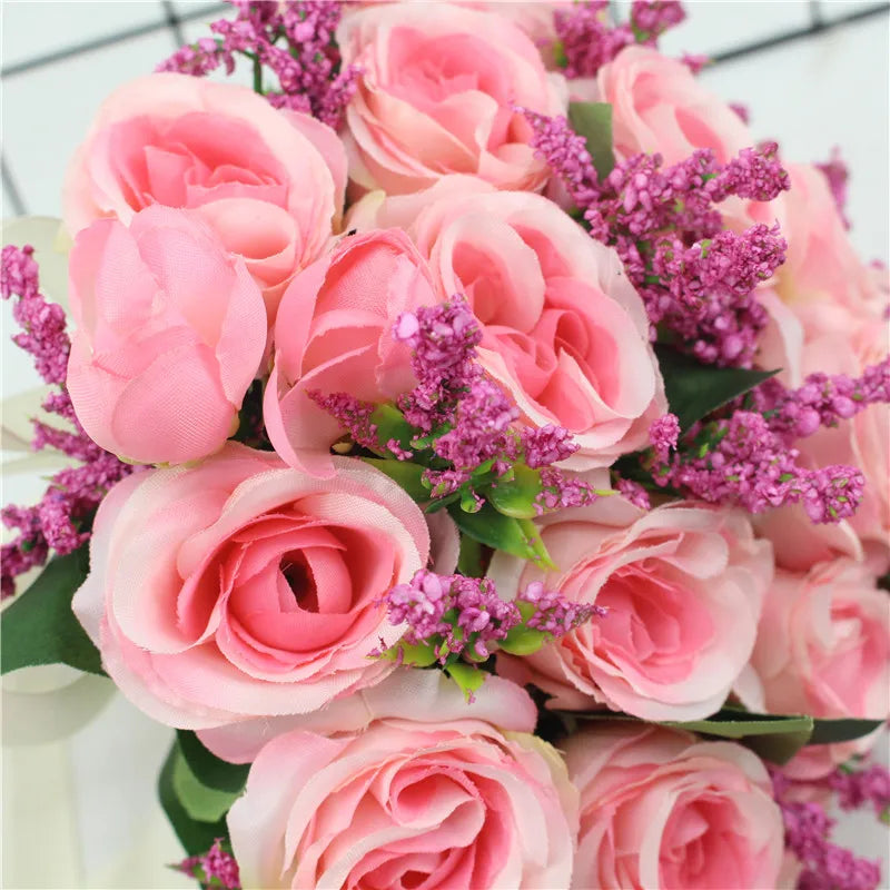 Bridal Bridesmaid Wedding Bouquet White Pink Champagne Artificial Rose Bride Holding Flowers Mariage Decor Wedding Accessories