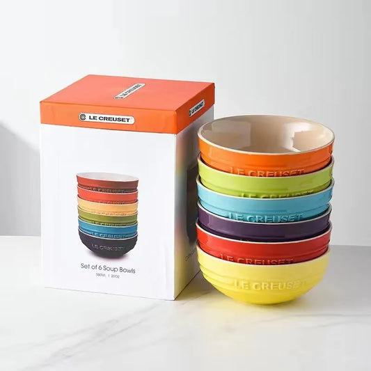 New French Cool Rainbow 12cm 15cm 20 Bowl Set Ceramic Stoneware Rice Bowl Kitchen Household Utensils 6-Piece Set High-End Gift