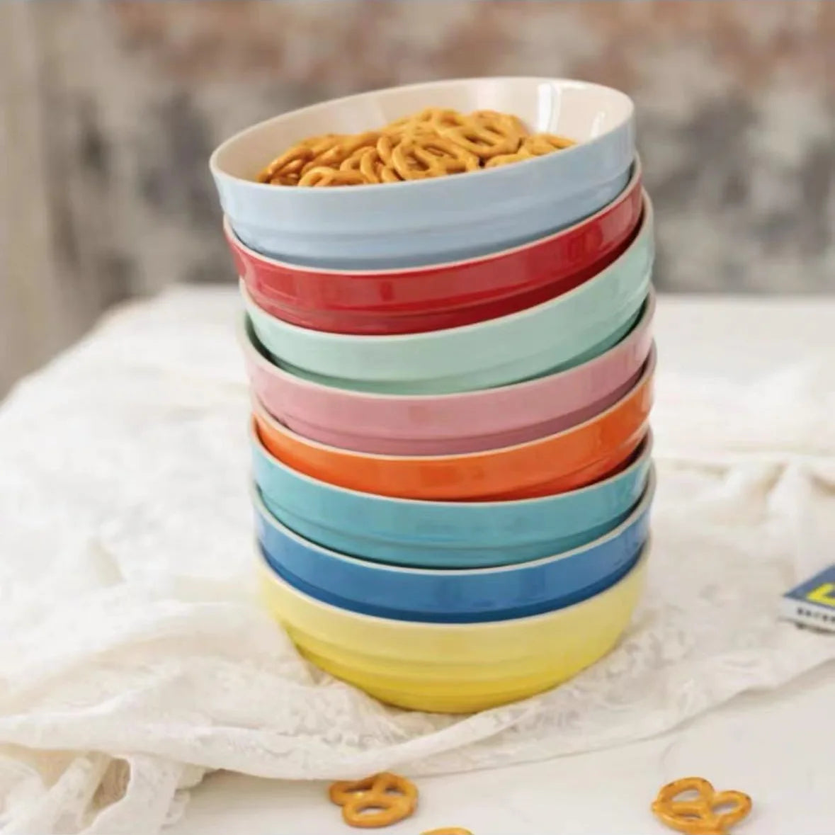 French Cool Rainbow 12cm 15cm 20 Bowl Set Ceramic Stoneware Rice Bowl Kitchen Household Utensils 6-Piece Set High-End Gift
