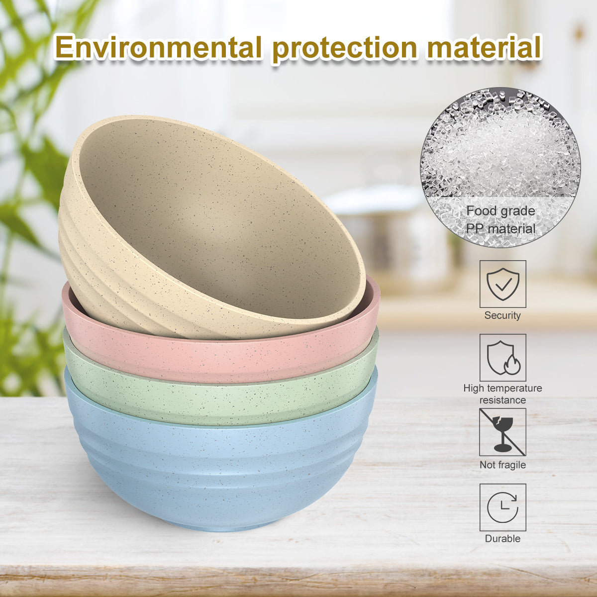 4Pcs Cereal Bowl Set Unbreakable Bowl Kitchen Outdoors Camping
